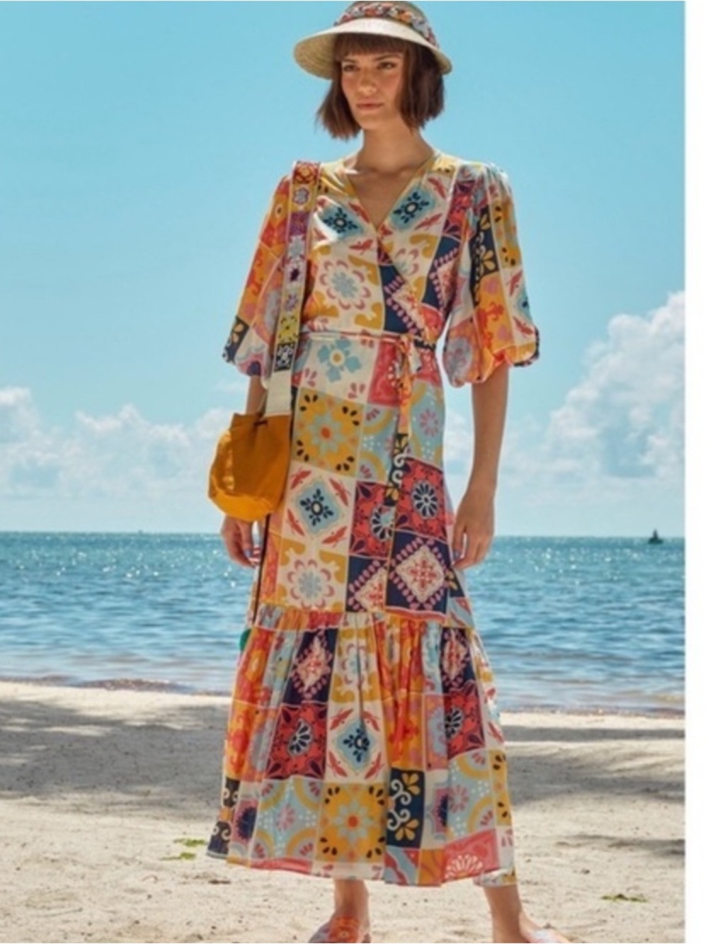 $548 NWT Carolina K Multicolor Patchwork Maxi Wrap Dress